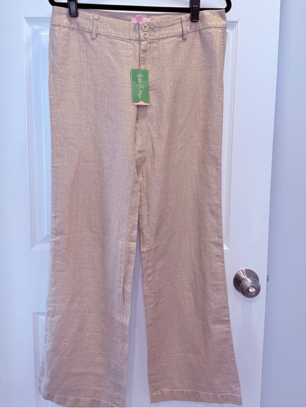 NWT Lilly Pulitzer Light Tan With Gold Sheen Textured Linen Women’s Pants